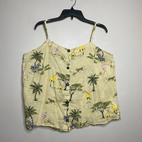 Old Navy Tops - Old Navy Tank Top Women Sz XL Tan Linen Animal Print Safari Zoo Giraffe Flamingo